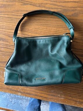 Michael Kors Crosby Large Leather Hobo Shoulder Bag, Gold-Tone Logo Racing Green